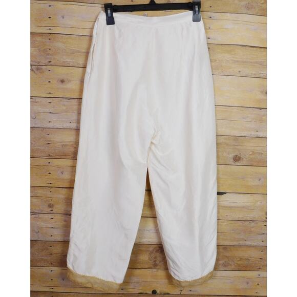 Women Outfit Sleeveless Top Pants 10 Cream White Embroidered Flowers Silk - Picture 9 of 14